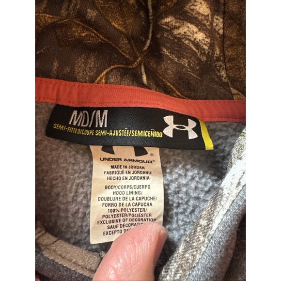 Under Armour Women's Size Medium Semi-Fitted Gray Camo Logo Pullover Hoodie Pink - Picture 6 of 7